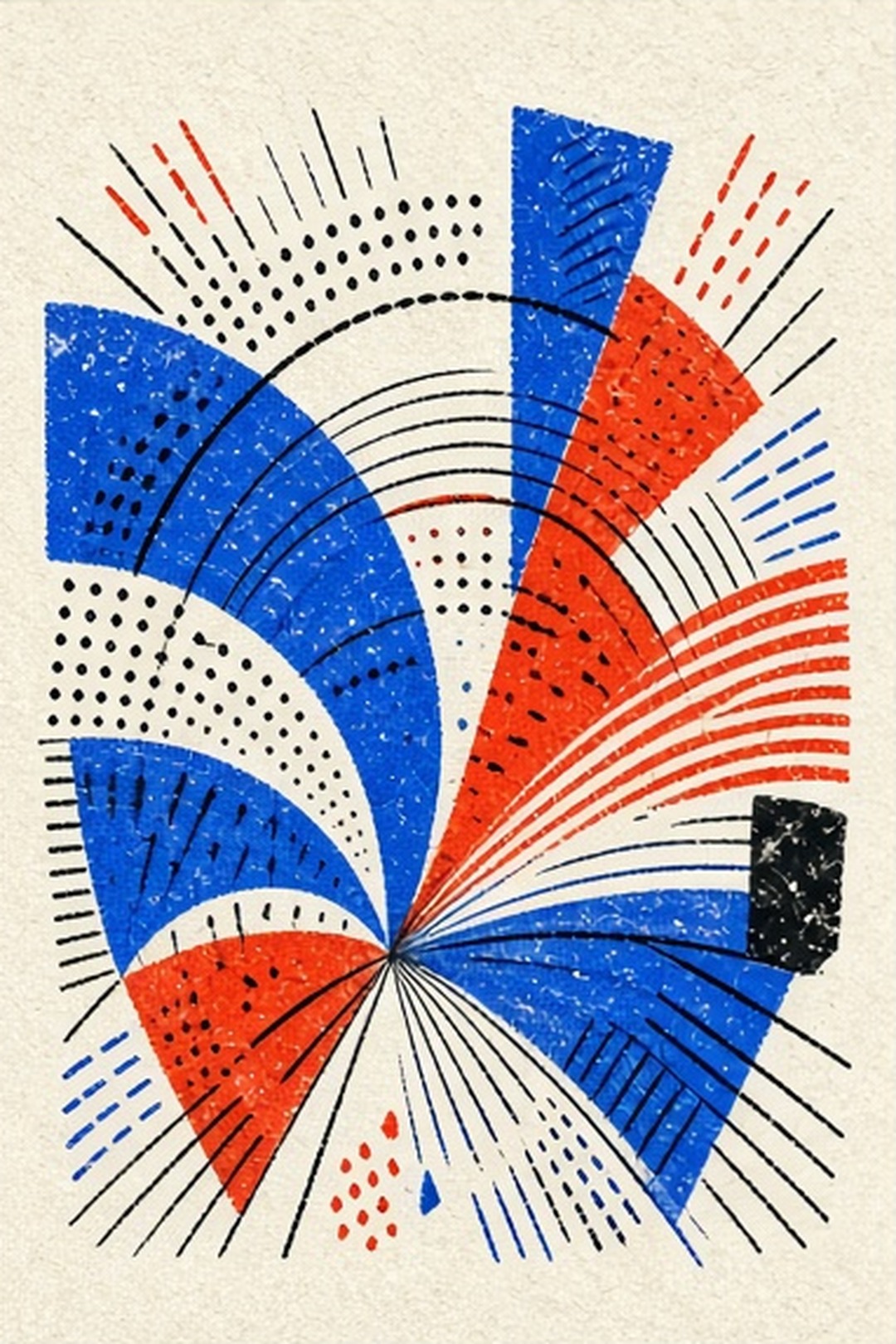 Original bold two-ink risograph music prints on fibrous paper, with misregistration, cobalt, fluorescent orange, plum, pale lemon, and black illustration for Syncopation Door